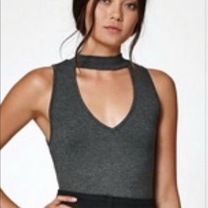Kendall + Kylie gray ribbed tank with cut out